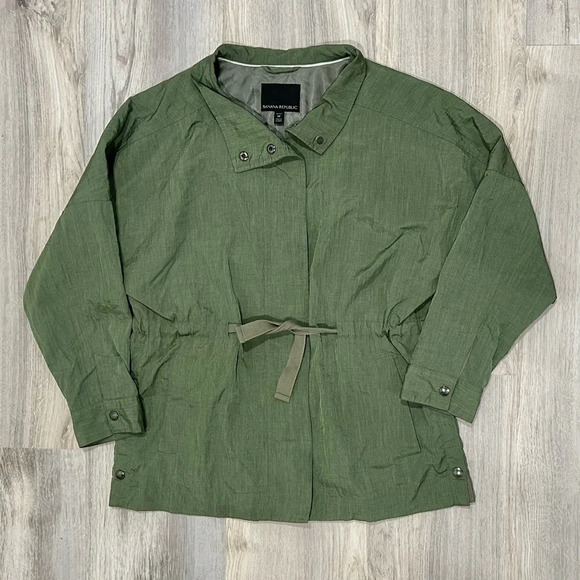 Banana Republic Green Zip Belted Windbreaker Utility Parka Jacket Petite Size M - Picture 1 of 10